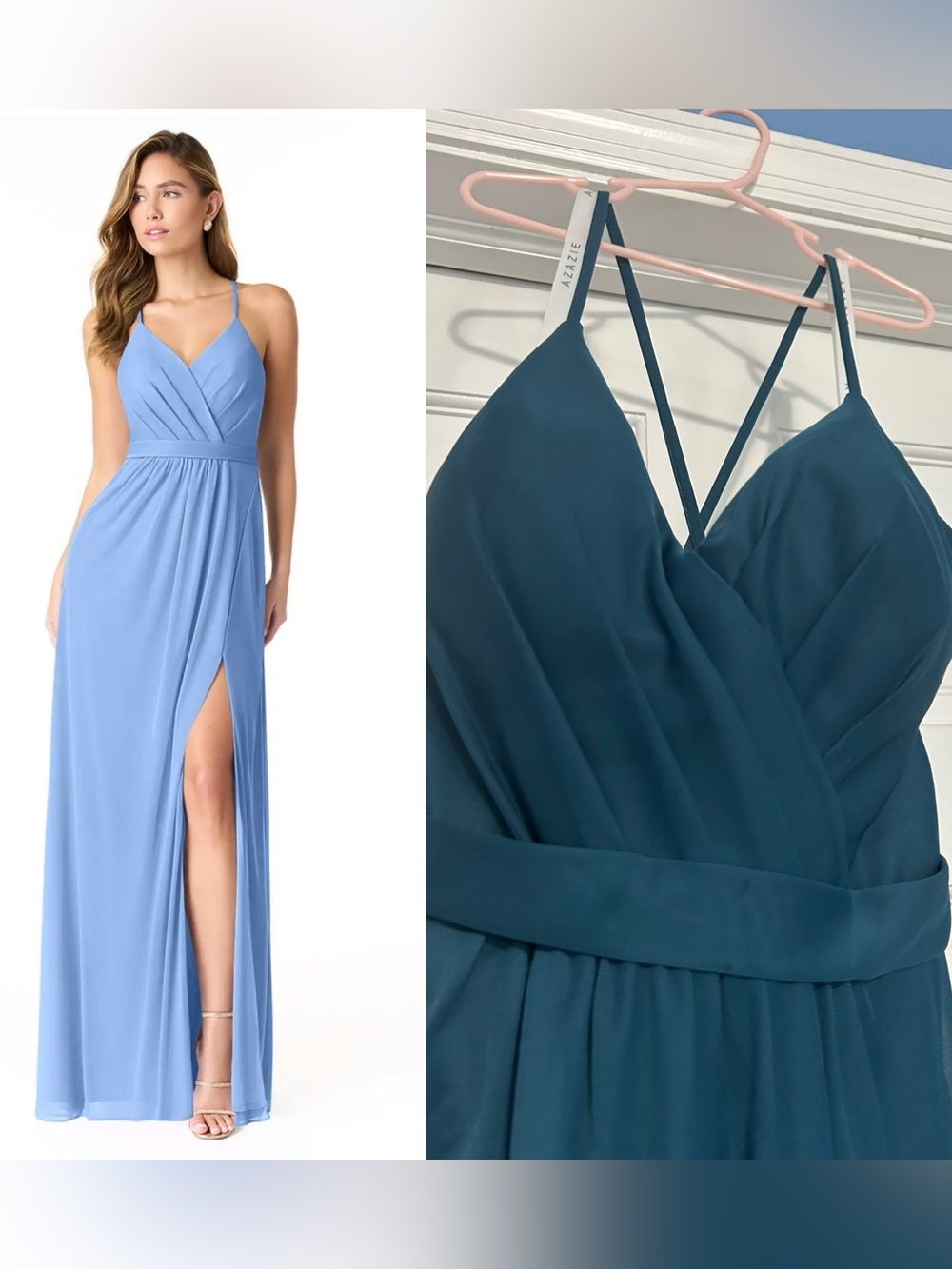 NWT Azazie Luxy size 8 ink blue bridesmaid dress formal prom wedding slit